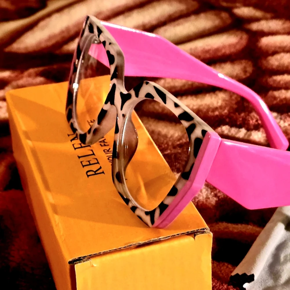 Pink Arms & Black Zebra on Frame W/Pink Outer Frame Accent - Geometric Glasses - Picture 2 of 7